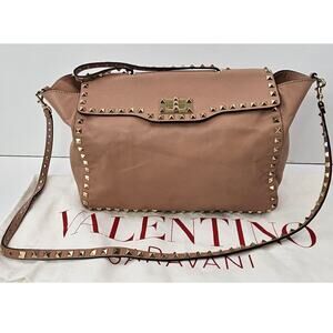 Valentino Taupe Leather Rockstud Crossbody Bag